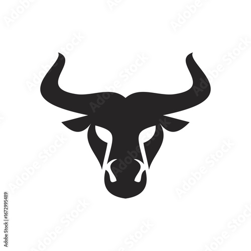 Strong Black Bull or Buffalo Head Silhouette Logo Design with Powerful Horns