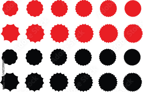 Verious of Ster Mark Red and Black Badge Shapes Collection – Labels, Seals, and Sticker Icons.