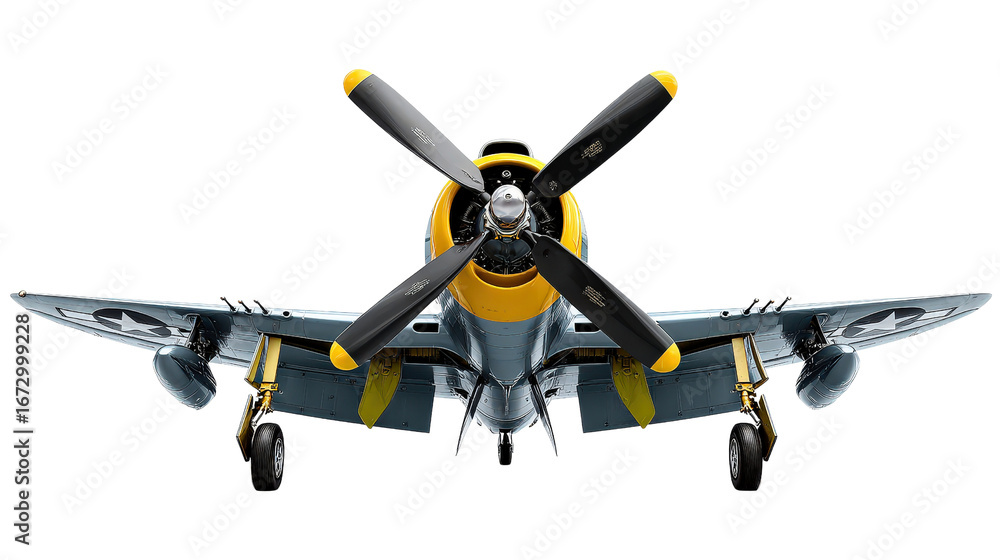 Fototapeta premium Propeller-driven fighter plane from historical war era shown background isolated on a Transparent background, PNG file.