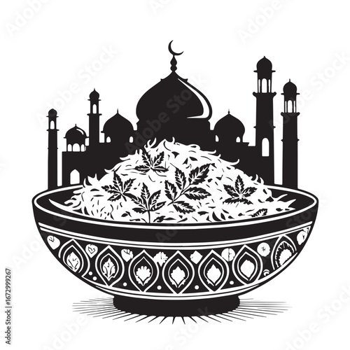 black biryani Silhouette Vector, High Quality Illustration on White Background