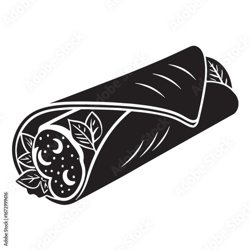 black burrito Silhouette Vector, High Quality Illustration on White Background