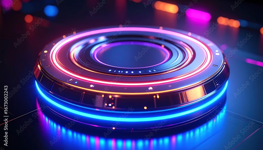 Fototapeta premium Futuristic circular podium with vibrant neon lights