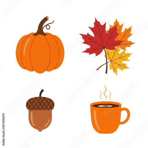 Charming fall clipart icons for autumn design and seasonal greeting cards