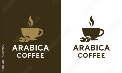 Minimalist Arabica Coffee Logo with Cup, Steam, Beans, and Modern Typography