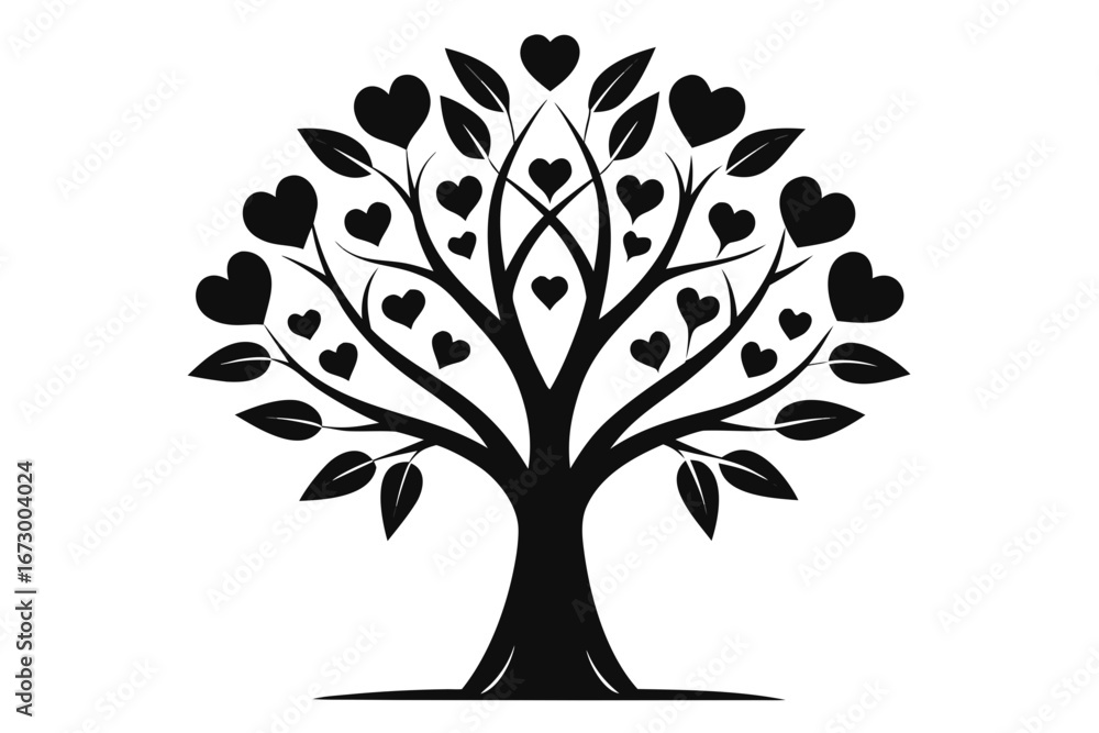 Obraz premium Black and white vector tree silhouette with roots and branches for nature and ecology design