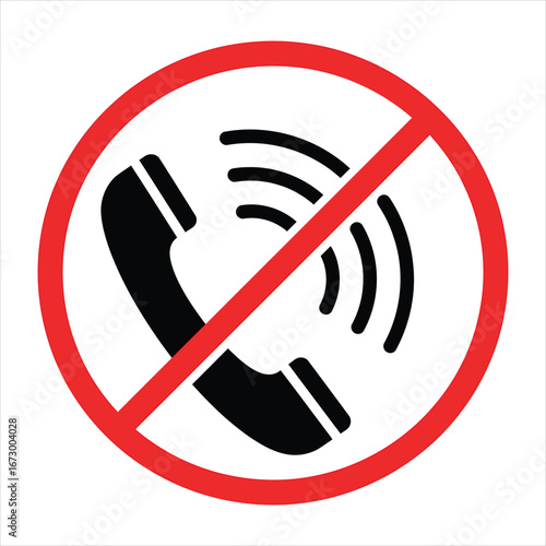 No cell phone use sign. Red prohibition symbol over a smartphone illustration - prohibition of mobile communication in public spaces