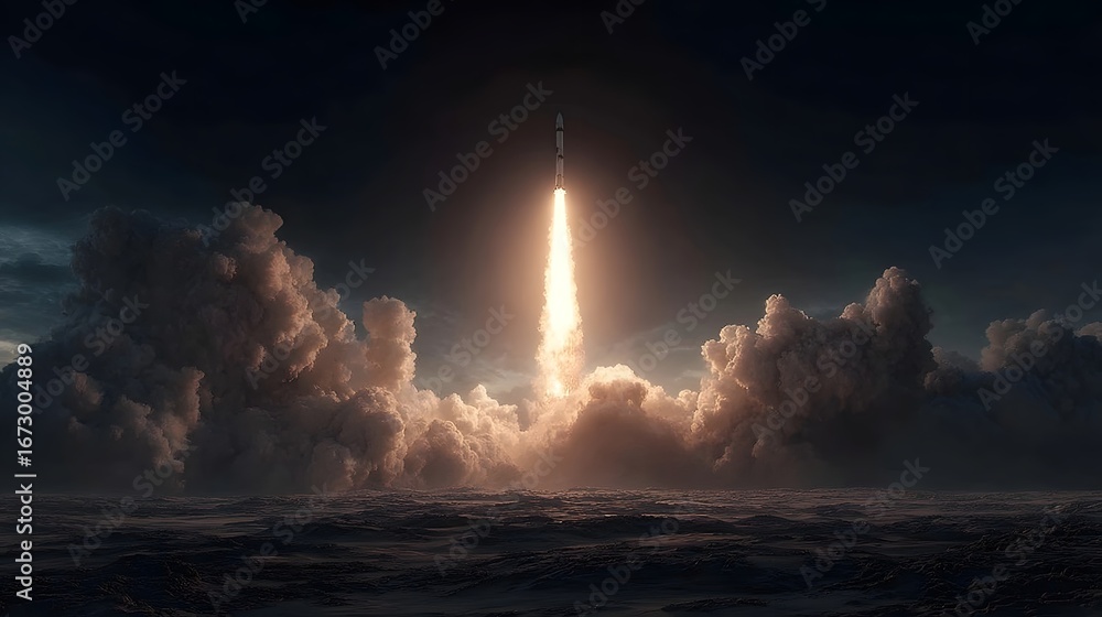 Obraz premium Rocket Launching into Darkness