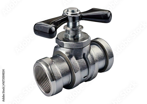 Fotografía Household stainless steel check valve with black handles isolated on transparent