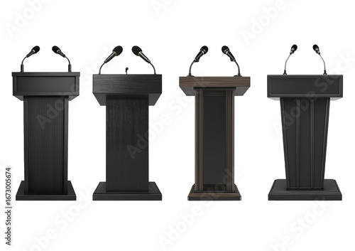 Fotografie Set lectern with microphone black isolated on transparent or white background