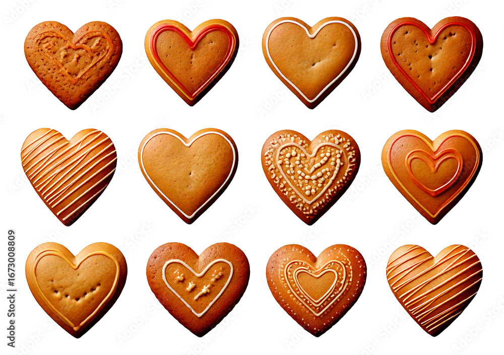 Obraz premium Set of heart shaped cookies Valentine's Day isolated on transparent or white background