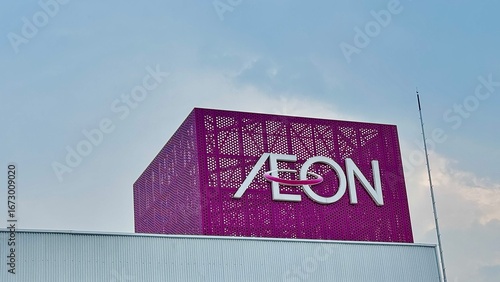 Jakarta, Indonesia, August 5, 2025 : Aeon logo at Eastvara Mall, Bumi Serpong Damai (BSD). Eastvara BSD is a new shopping center located in BSD City, Tangerang. This mall features an open-space concep
