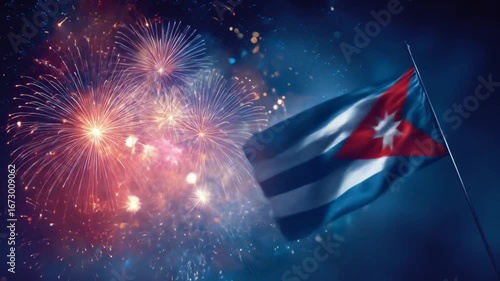 Cuban flag fireworks celebration
