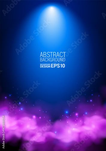 Purple and pink abstract clouds on blue background with vertical spotlight effect, modern poster design, mobile wallpaper template, creative art background for web banners, not generated by AI