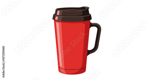 Red Insulated Travel Mug with Dark Lid.