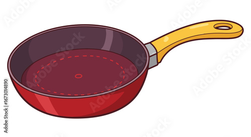 Red Saucepan with Yellow Handle Cooking Utensil Illustration.