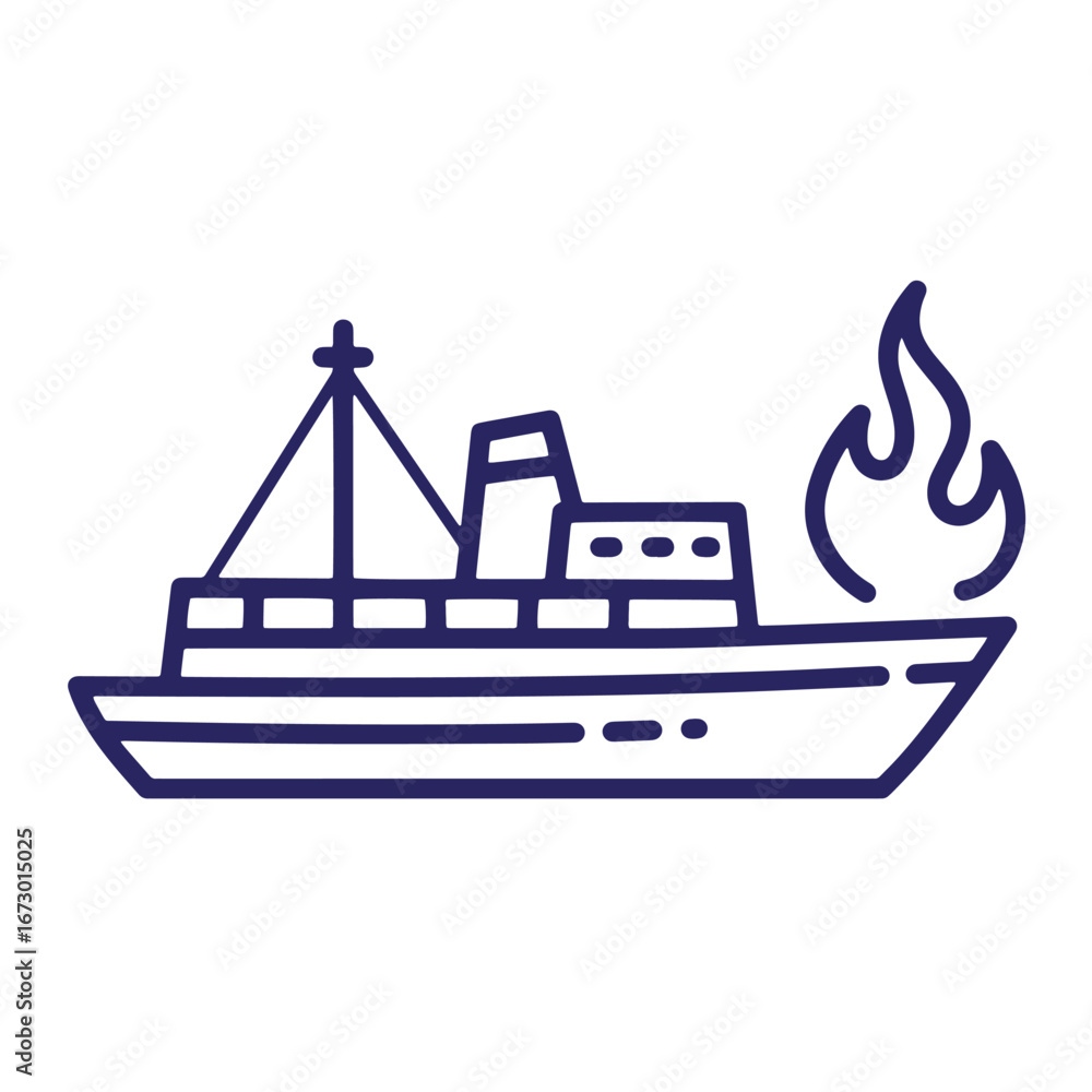 Obraz premium Illustration of a ship on fire conceptualizing maritime disaster and danger at sea