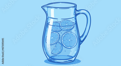 Refreshing Pitcher of Lemon Water Illustration.