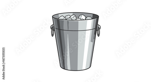 Silver Ice Bucket Filled with Ice Cubes Illustration.