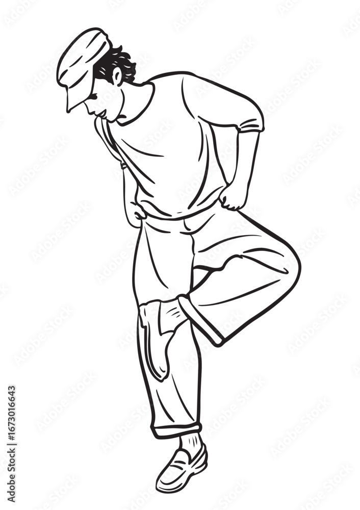 Fototapeta premium Contemplative Pose: A solitary individual stands, lost in thought, their posture speaking volumes. 