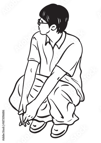 Focused Contemplation: A contemplative individual in casual attire, lost in thought, gazes thoughtfully towards the horizon. 