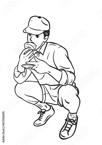 Munching Moment: A person in casual attire, engrossed in the simple pleasure of eating a sandwich. The focus is solely on the act of enjoying a meal. 