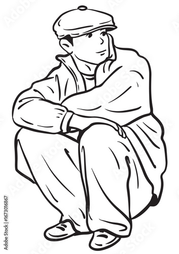Man in the Park: A man seated in a moment of contemplation, lost in thought while observing his surroundings in the park, embracing the harmony of nature.