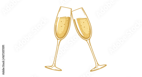 Two Champagne Flutes Clinking Together in Celebration of Joy.