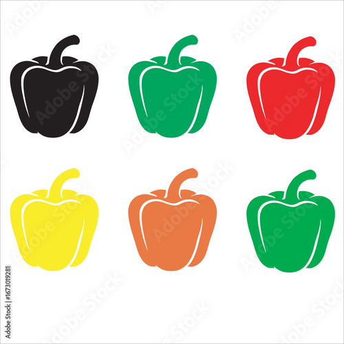 Colorful Bell Pepper Vector Art Pack: Black, Green, Red, Yellow & Orange