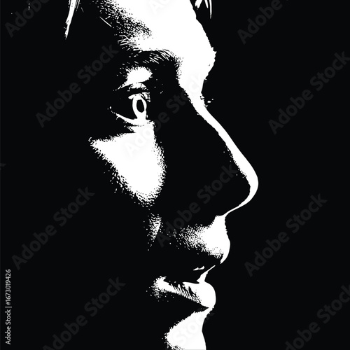 Abstract Profile Portrait of a Person in Black and White.