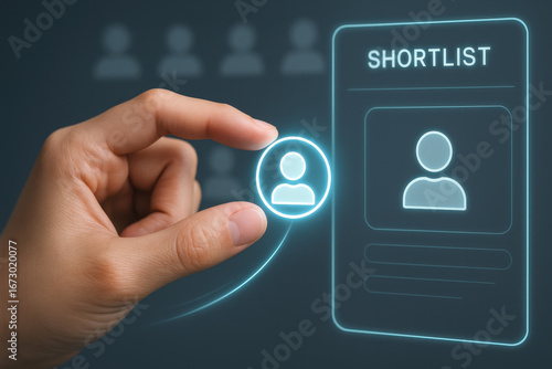 Hand holding user icon with shortlist concept for recruitment and selection process