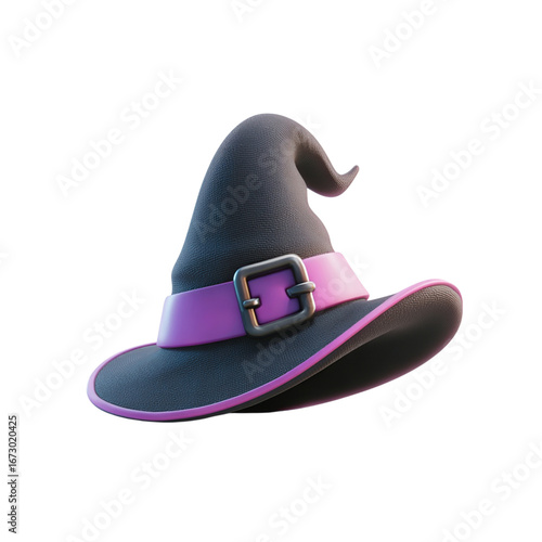 Witch Hat with Halloween, 3D Render, and Purple Band.