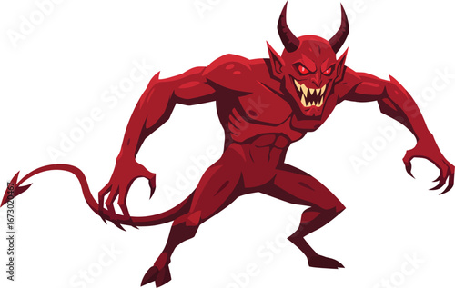 Fierce Red Demon in Aggressive Stance.