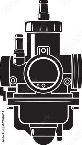 Flat black motorcycle carburetor silhouette vector icon on transparent background