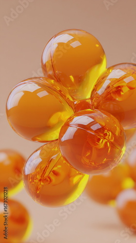 Glowing orange molecular chain floating on a soft background, visualizing vitamin absorption, cellular energy, scientific research and health innovation.