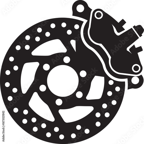 Flat black motorcycle disc brake silhouette vector icon on transparent background