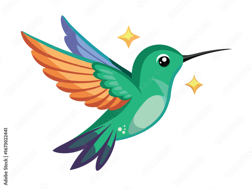 Obraz premium Vibrant hummingbird in flight isolated on white background, a colorful and energetic depiction of natures beauty