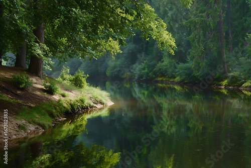 Lake in the forest, nature background.