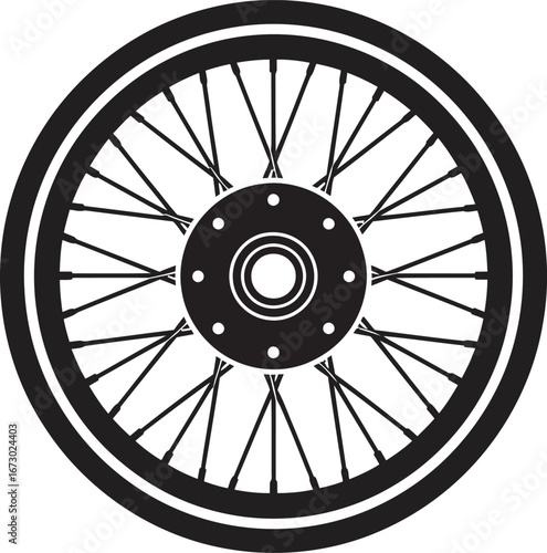 Flat black motorcycle rim silhouette vector icon on transparent background