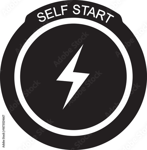 Flat black motorcycle electric self starter button silhouette vector icon on transparent background