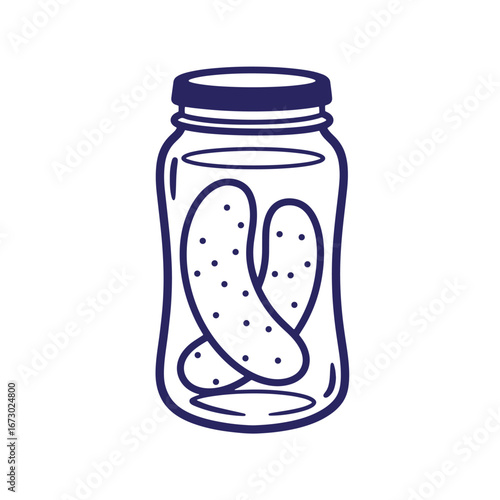 Vector illustration of a jar filled with pickled cucumbers in a classic vintage design