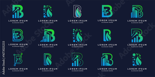 Letter B logo design set template