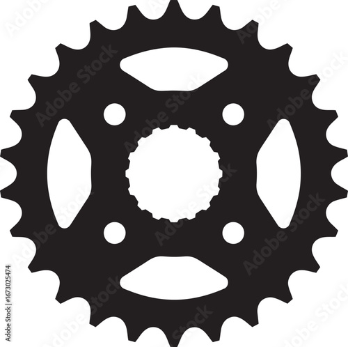 Flat black motorcycle sprocket gear silhouette icon vector on transparent background