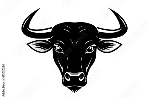 Black and white cow and bull illustration with horns on farm
