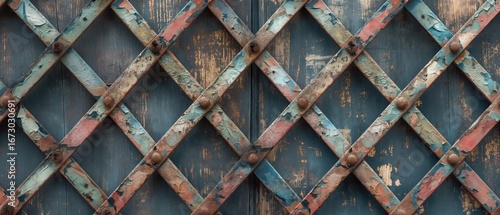 Weathered wooden lattice with peeling paint