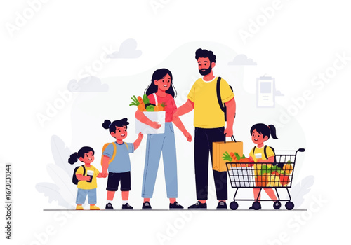 Heartwarming stock photo of a family shopping together. Suitable for grocery advertising, familyrelated campaigns, and lifestyle blogs.