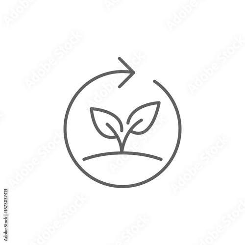 Reforestation icon. Simple outline style. Tree, plant with circle cycle, ecosystem, sustainable, restore, forest, environment concept. Thin line symbol. Vector isolated design. Editable stroke