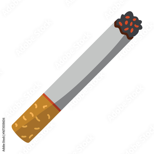 Cigarette butt icon in flat illustration style, cigarette butt vector icon for web isolated on white background, ideal for smoking related designs.