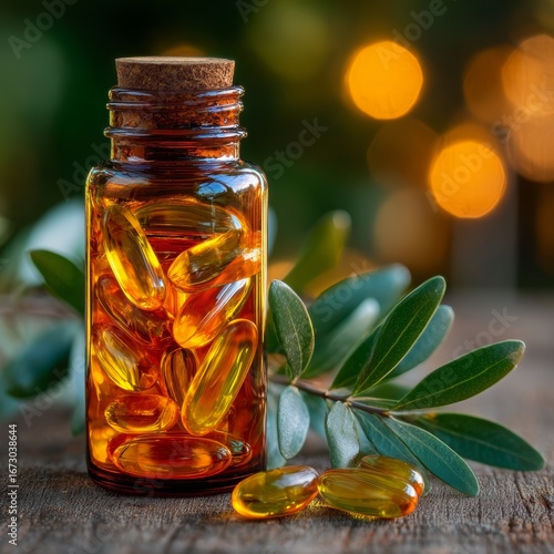 Vitamin Supplement Bottle with Natural Background