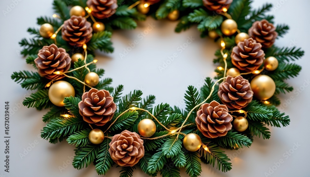 Fototapeta premium Festive Christmas Decoration with Pine Cones and Ornaments