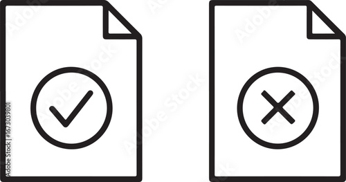 Two documents showing approved and rejected status symbols